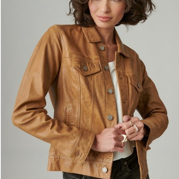 Lucky Brand Jackets & Blazers - Lucky Brand Leather Trucker Jacket, Cognac Sz Small. Barely Worn